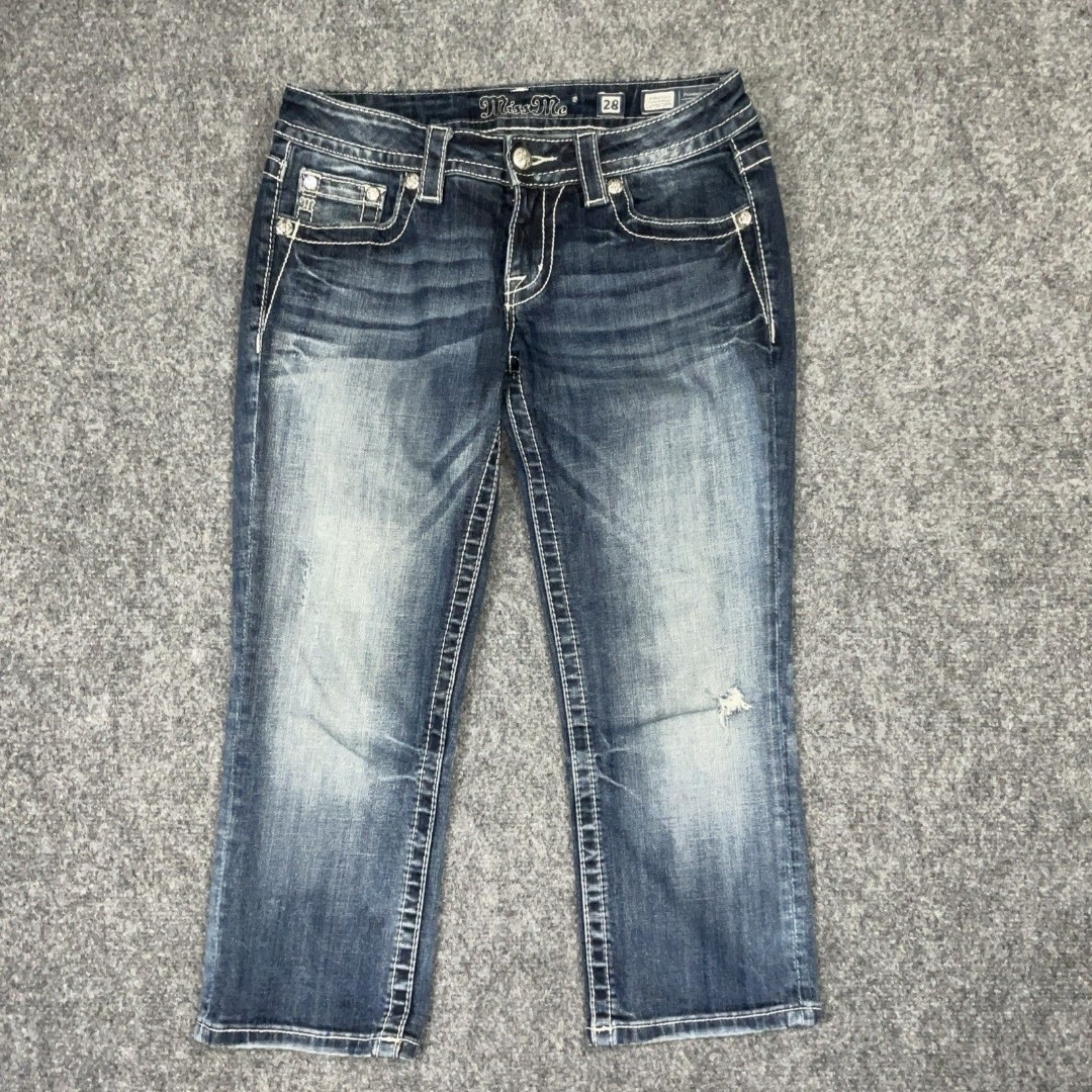 Miss Me Jeans Womens Size 28 Blue Cuffed Capri