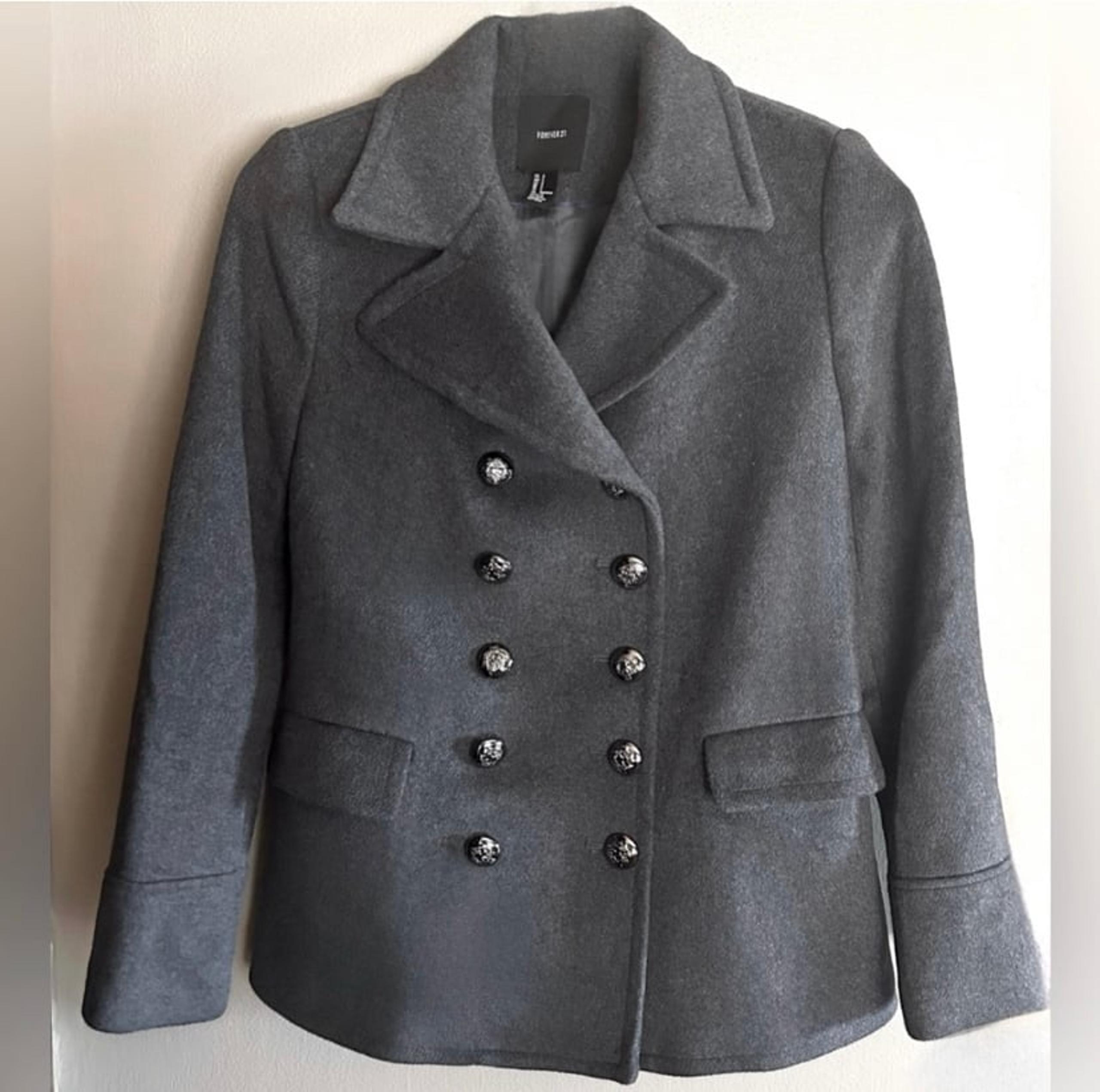 Grey Double Breasted Peacoat