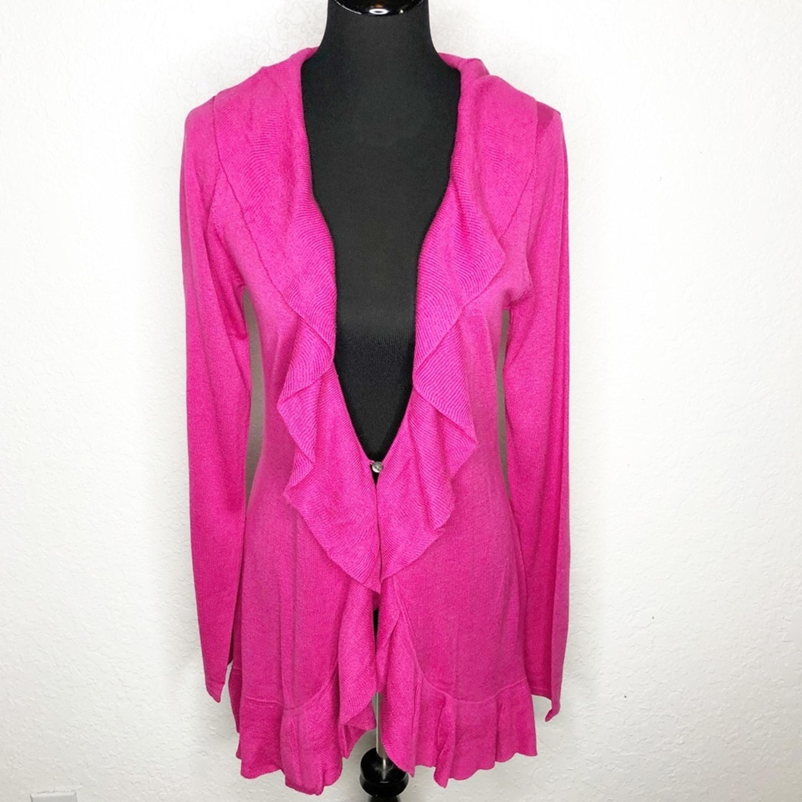 Tracy Negoshian Nancy Fuchsia ruffle collar silk blend cardigan Small/Medium NWT