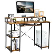 47 Computer Desk Writing Study Table w/ Open Shelves & CPU Stand Brown