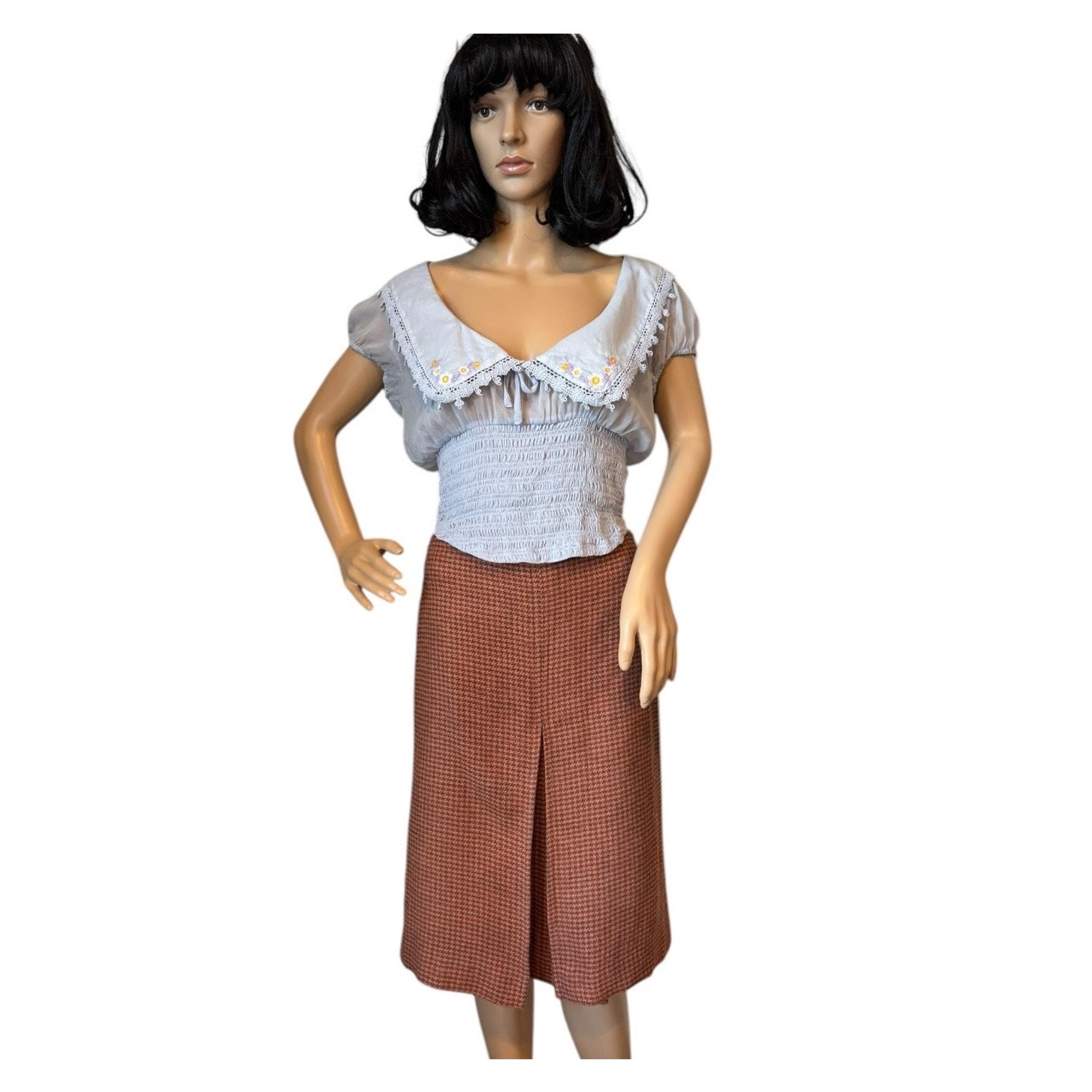 Club Monaco A line Houndstooth Orange and Brown skirt center pleated size 4