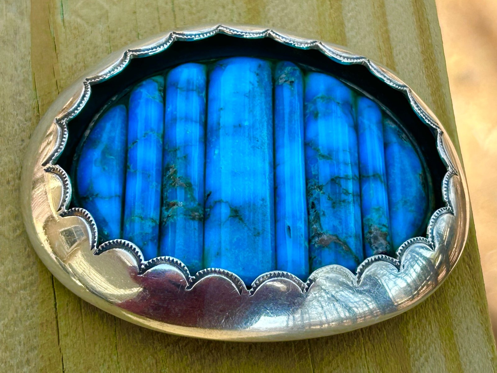 Vintage Native American Sterling Silver And Turquoise Belt Buckle