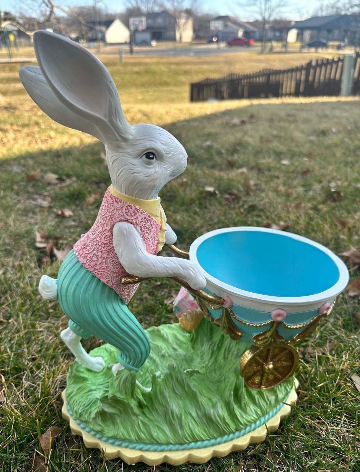 Easter bunny with fancy wheelbarrow 12”