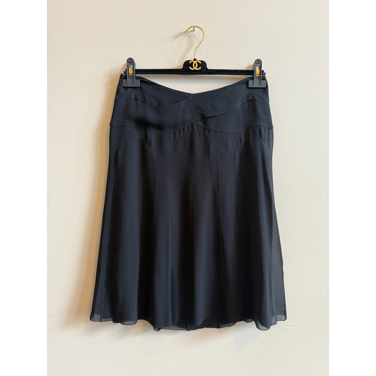 New with Tags - Chanel Flared Skirt 94305 - Black Silk Women's size 36 USA073