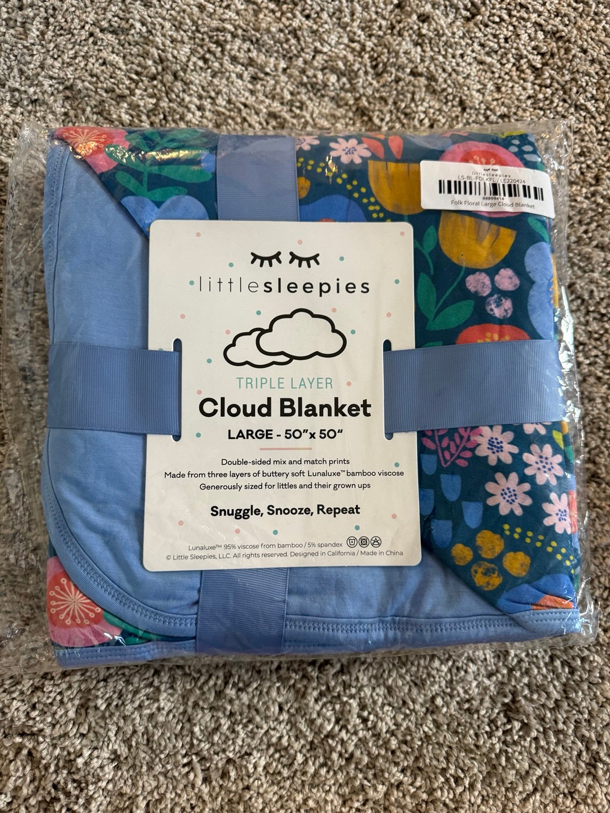 Little sleepies folk floral cloud blanket