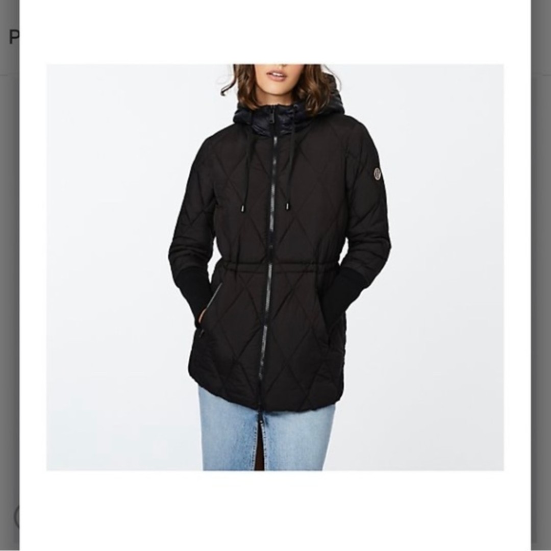 NEW Bernardo Women Knit Combo Puffer Jacket Size L Black