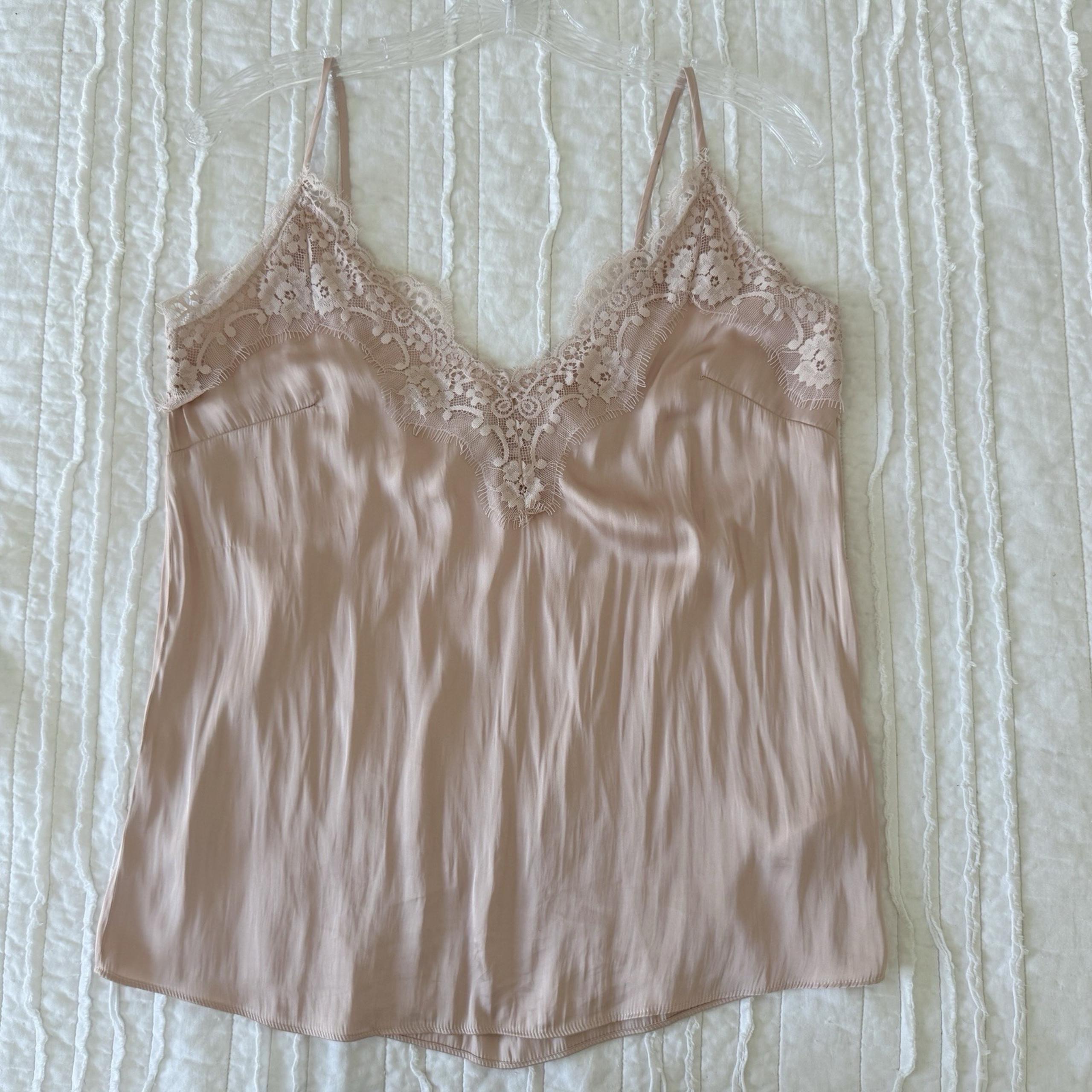H&M Pale Peachy-Pink Silky Lace Coquette Spaghetti Strap Camisole Top Sz 8