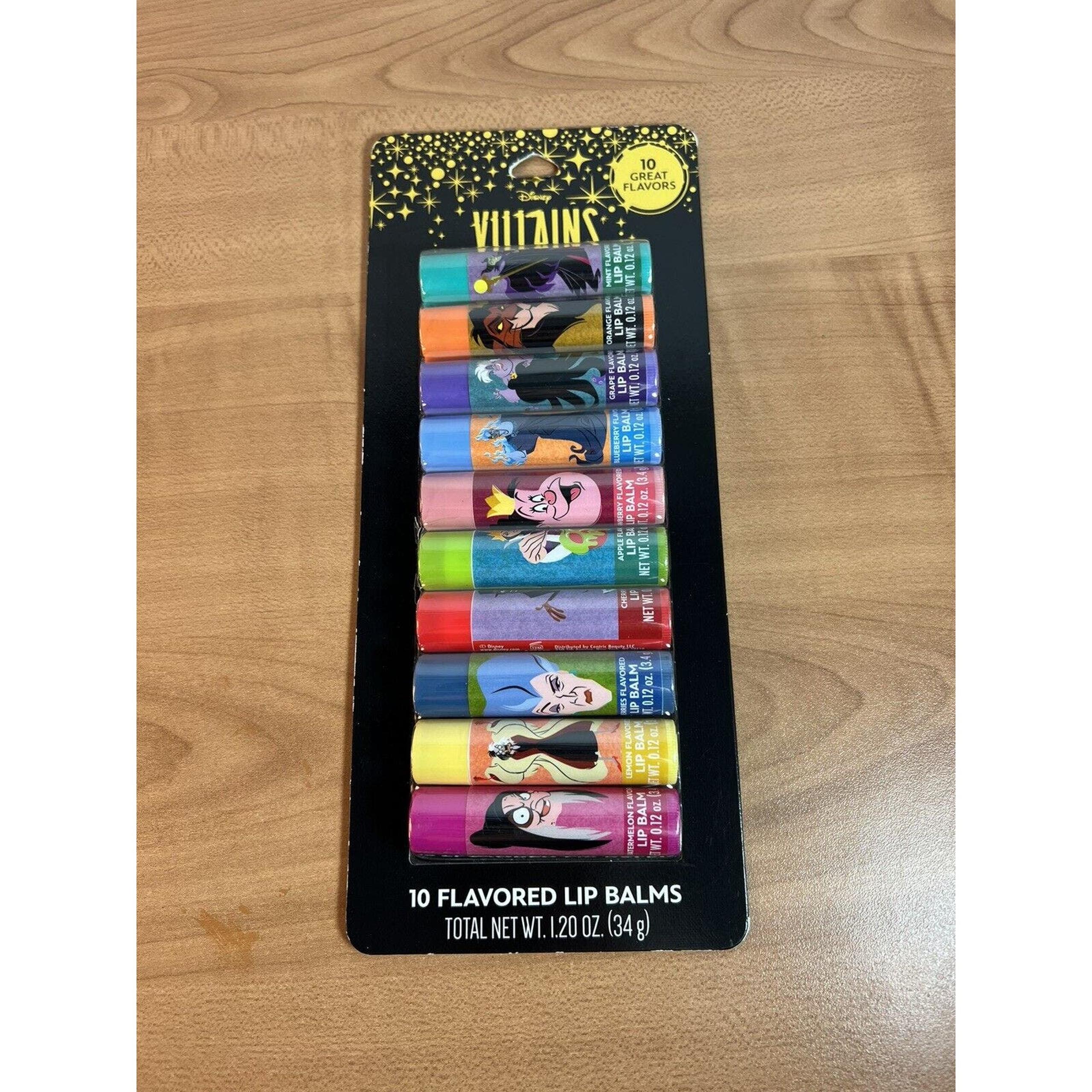 Disney Villains 10 Flavored Lip Balm Set NEW LTD Edition Cruella Evil Queen