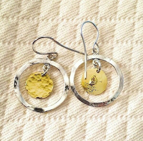 SILPADA Two Tone Silver Gold Open Circle and Hammered Disc Marbella Earrings