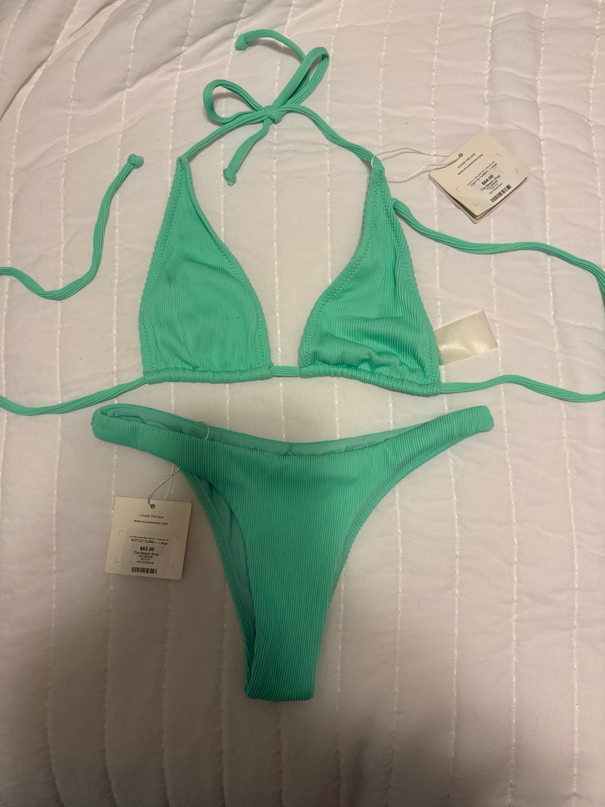 NWT Kulani Kinis Cheeky Bikini Set Ribbed Turquoise Mint Large