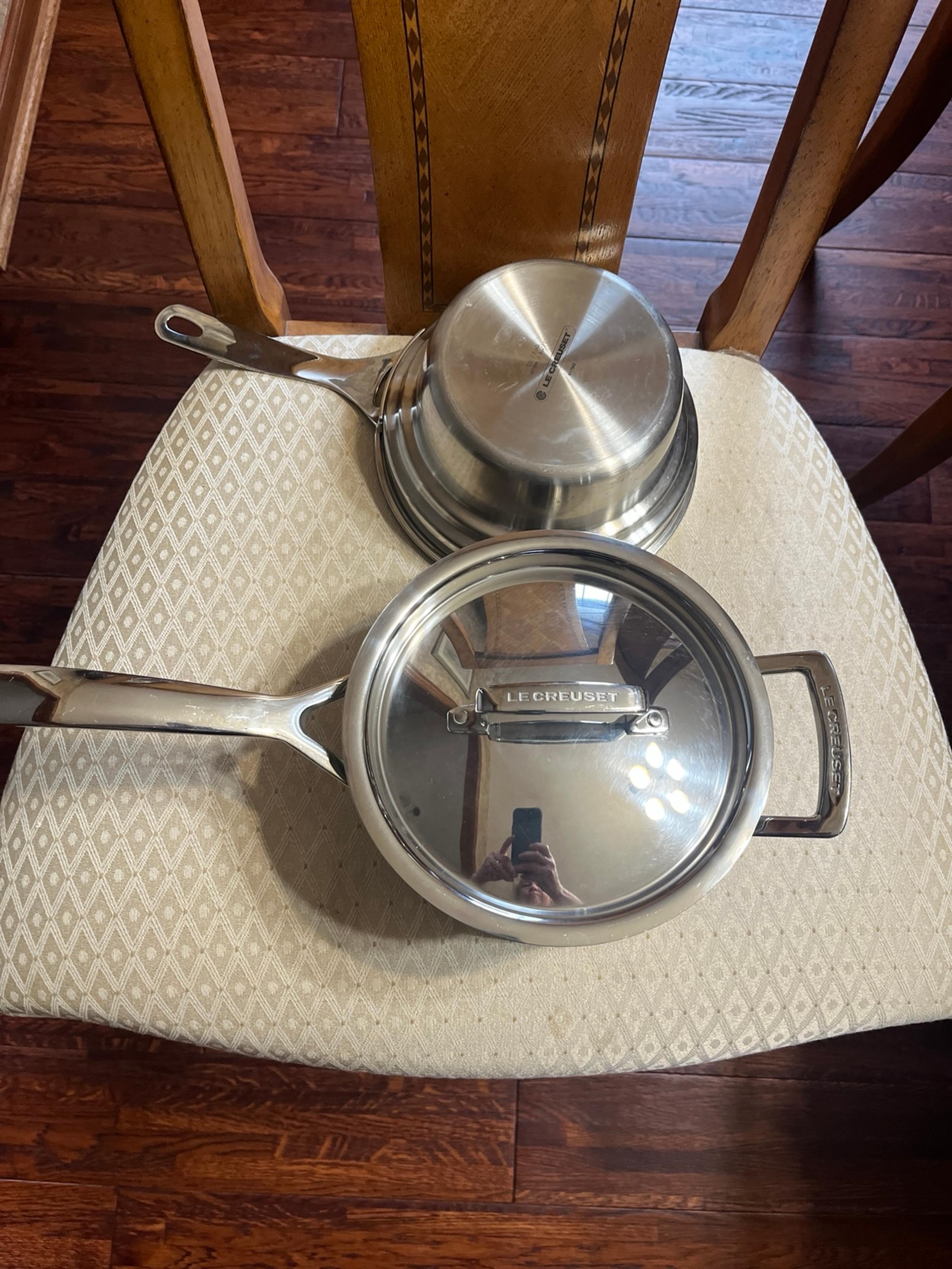Le Creuset 3 Qt. Stainless Steel Saucepan, lid and Stainless Steel Boiler Insert