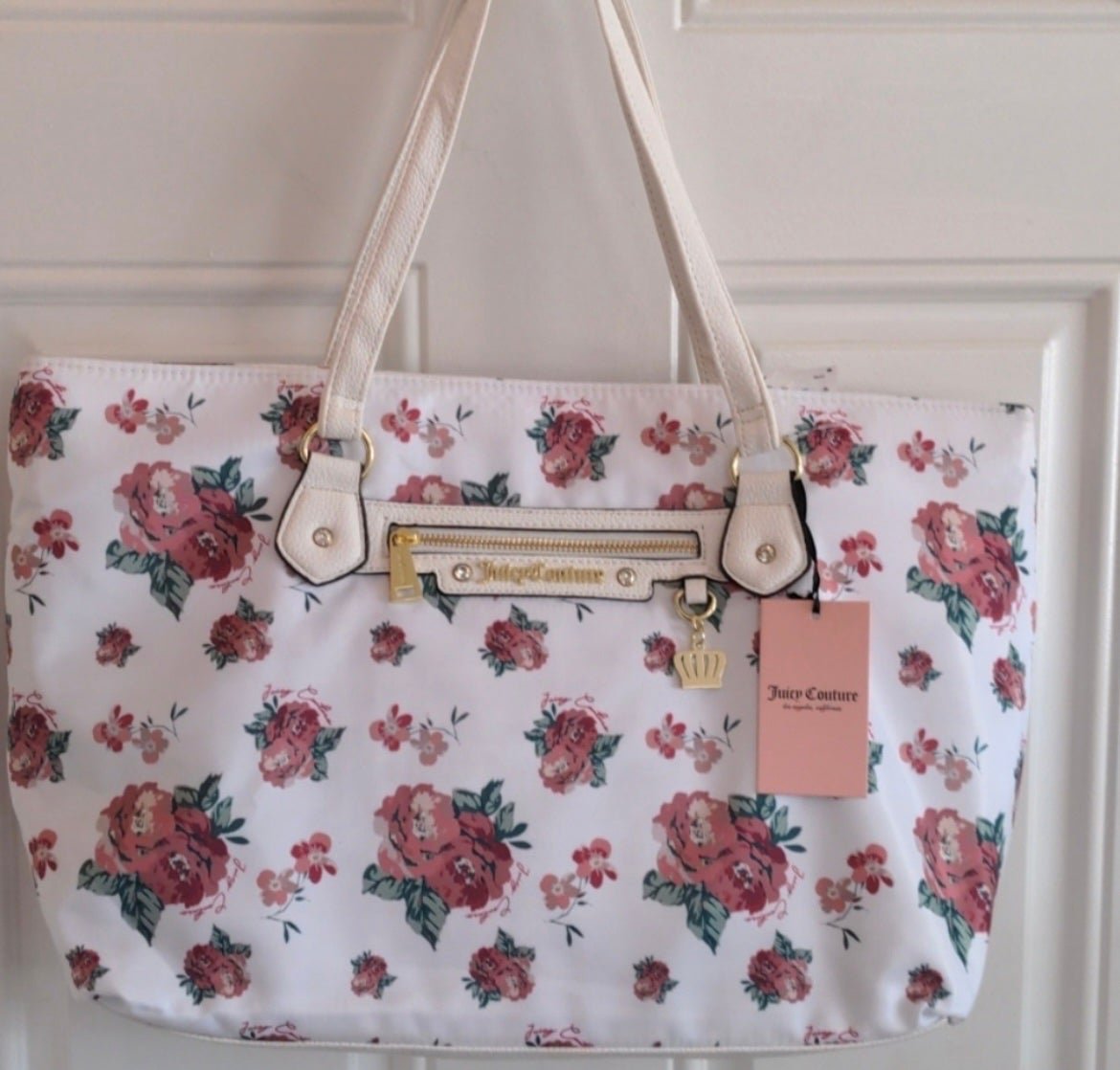 Juicy Couture Rose Print White tote bag NWT