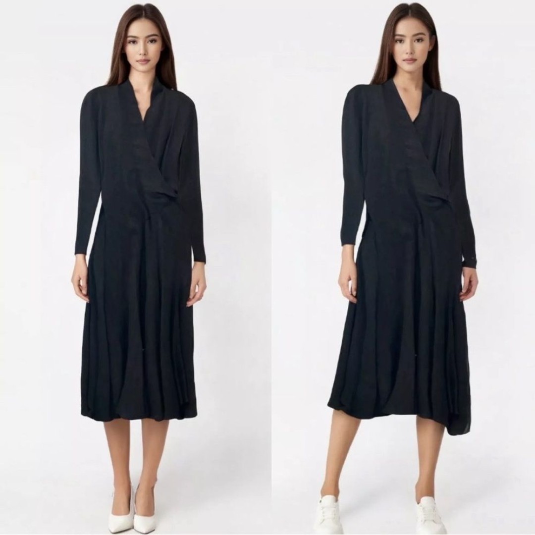 Vintage Norma Kamali Dress Womens 1980s Poly Wool Long Sleeve Gray Maxi Sz 4