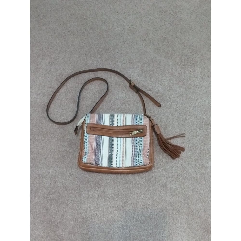 Jen & Co. Women's Boho Rust Striped Crossbody Vegan Leather Bag Adjustable Strap