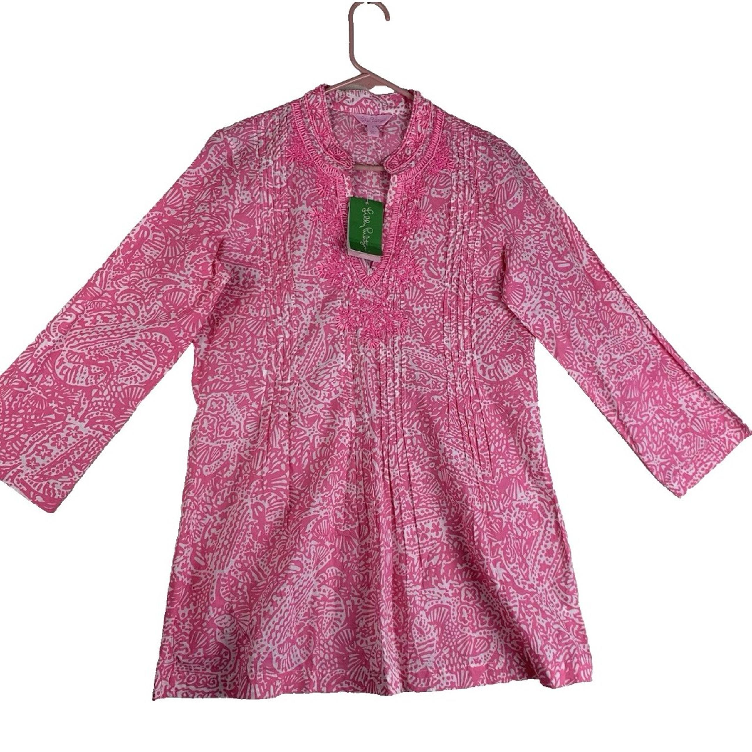 LILLY PULITZER Sarasota Tunic Women's Hotty Pink Beaded Top Pleated Small S NWT