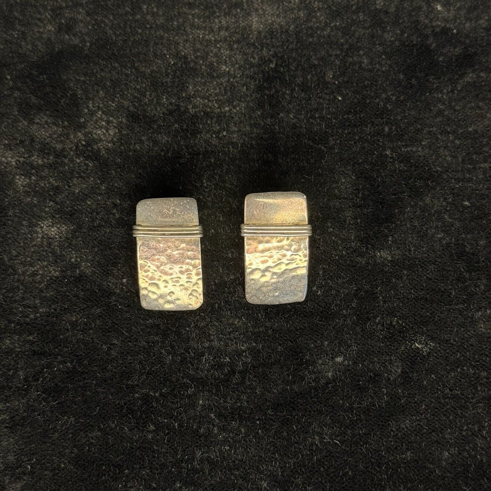 Vintage 925 Rectangular Earrings Art Deco Hammered Sterling Silver Old Money