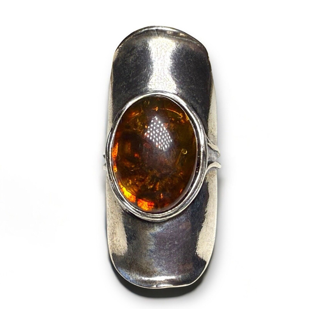 Didae Shablool Signed Israel Baltic Amber Size 7 Wide Band Ring