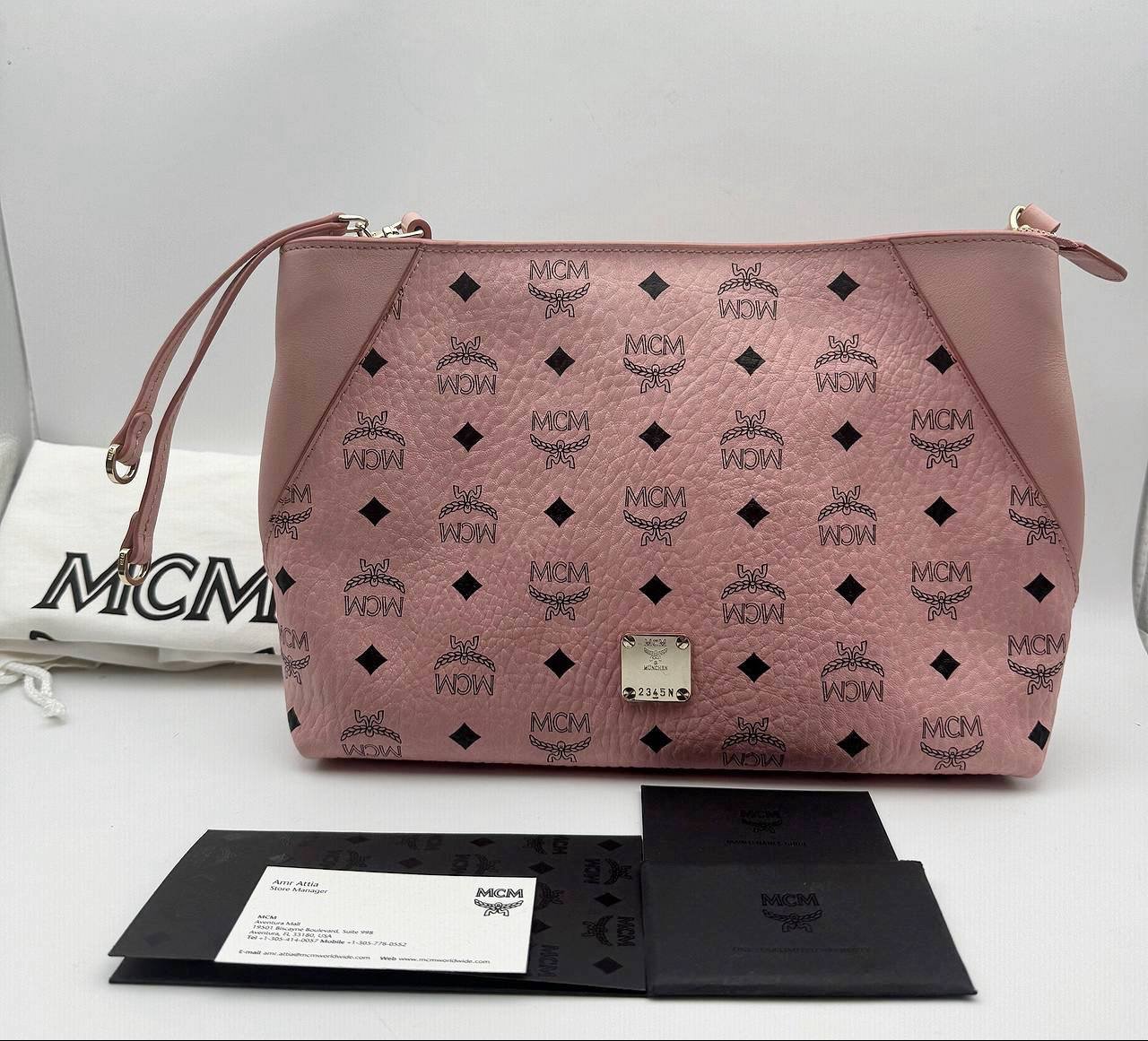 MCM Visetos Aren Shoulder Bag Powder Pink Dust Booklets