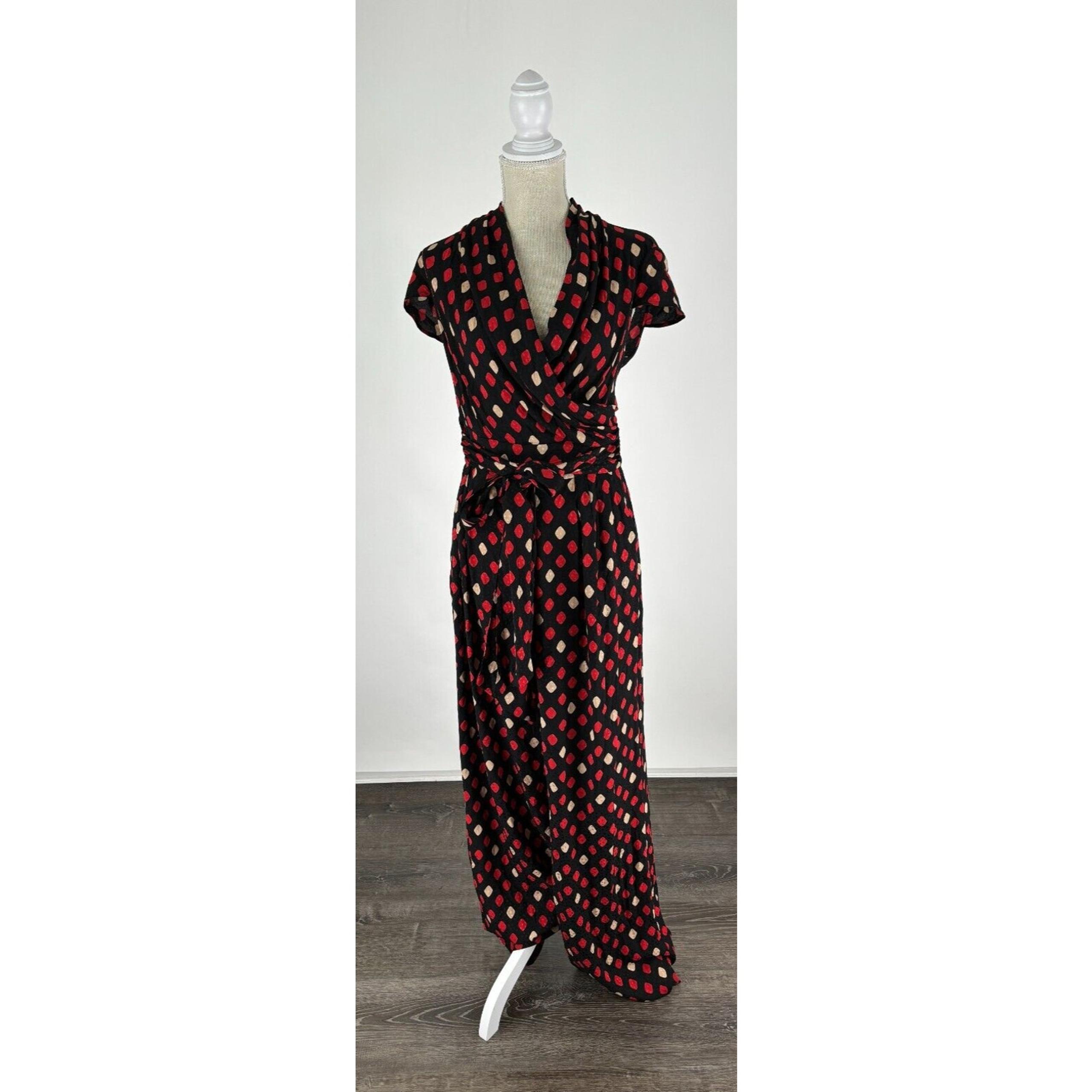 Catherine Malandrino Womens Black Silk Geometric Jumpsuit Short Sleeve Size 12