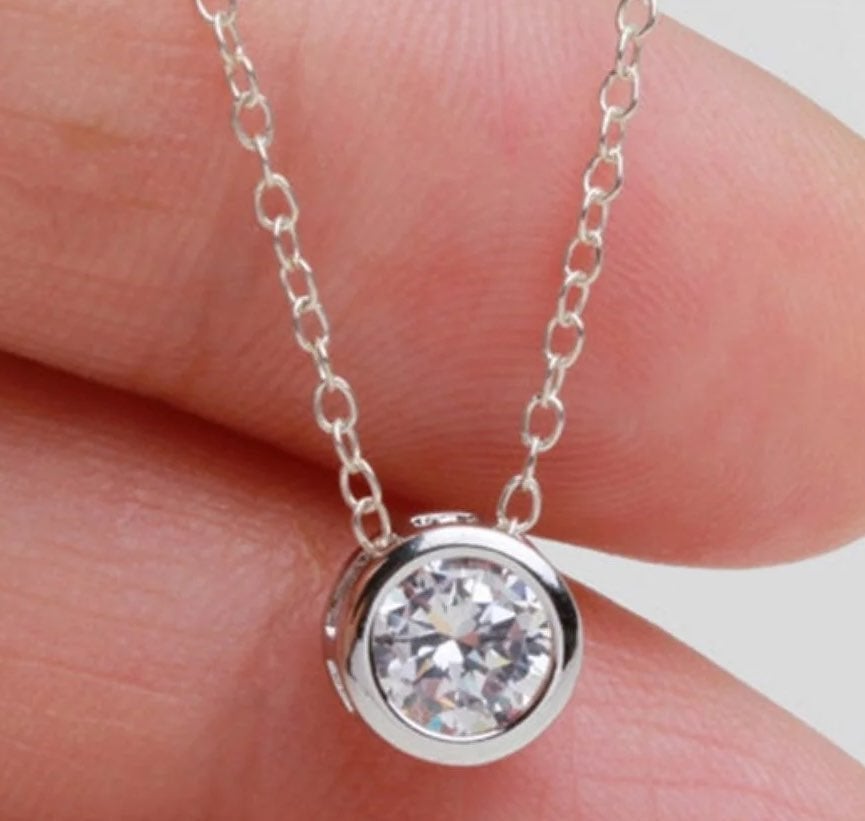 1.75CT Solitaire Bezel MS Diamond 14K WG Pendant Necklace