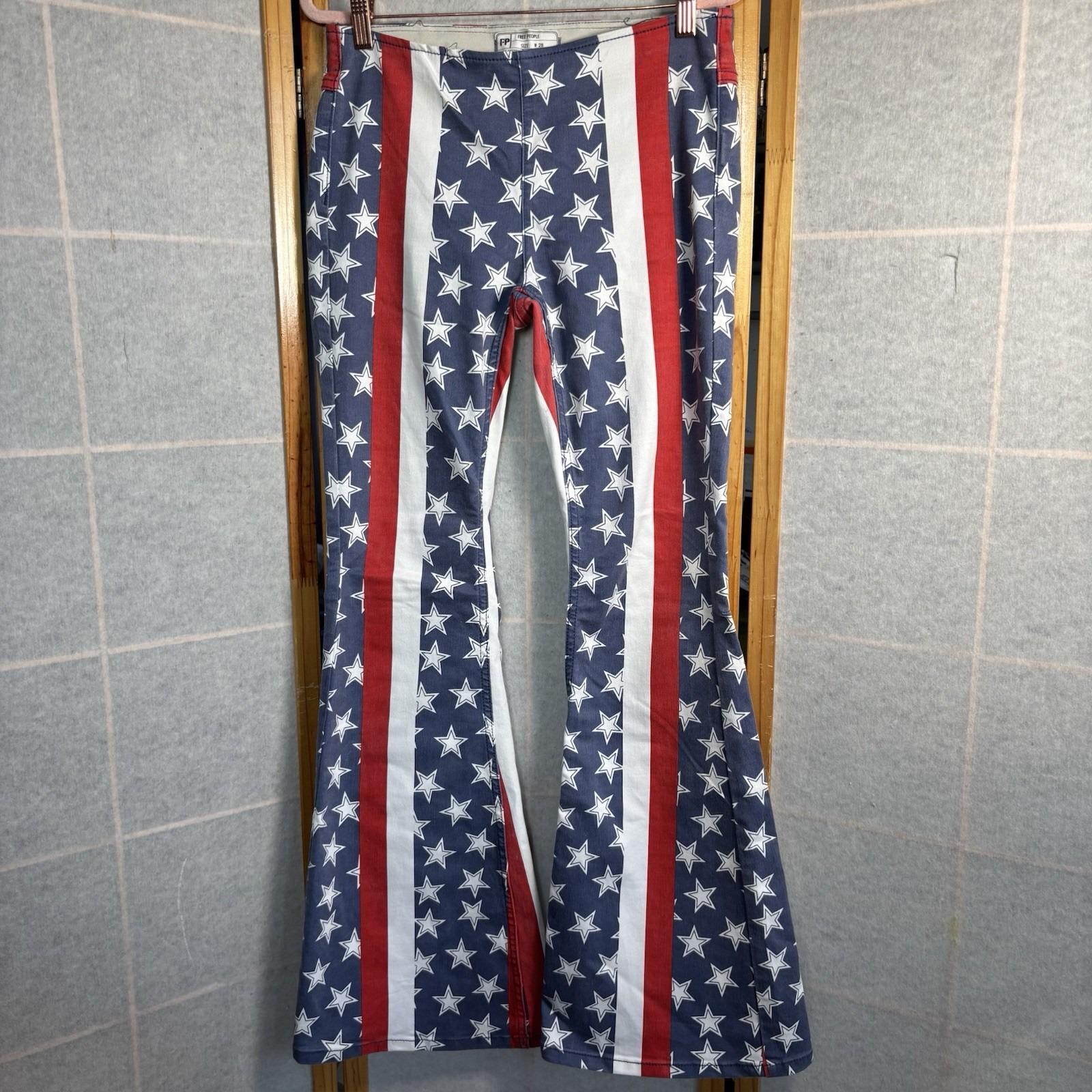 Free People Stars And Stripes American Flag Penny Pull On Flare Pants Size 28