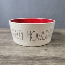 Rae Dunn Artisan Collection Ceramic White & Red Happy Howlidays Dog Bowl