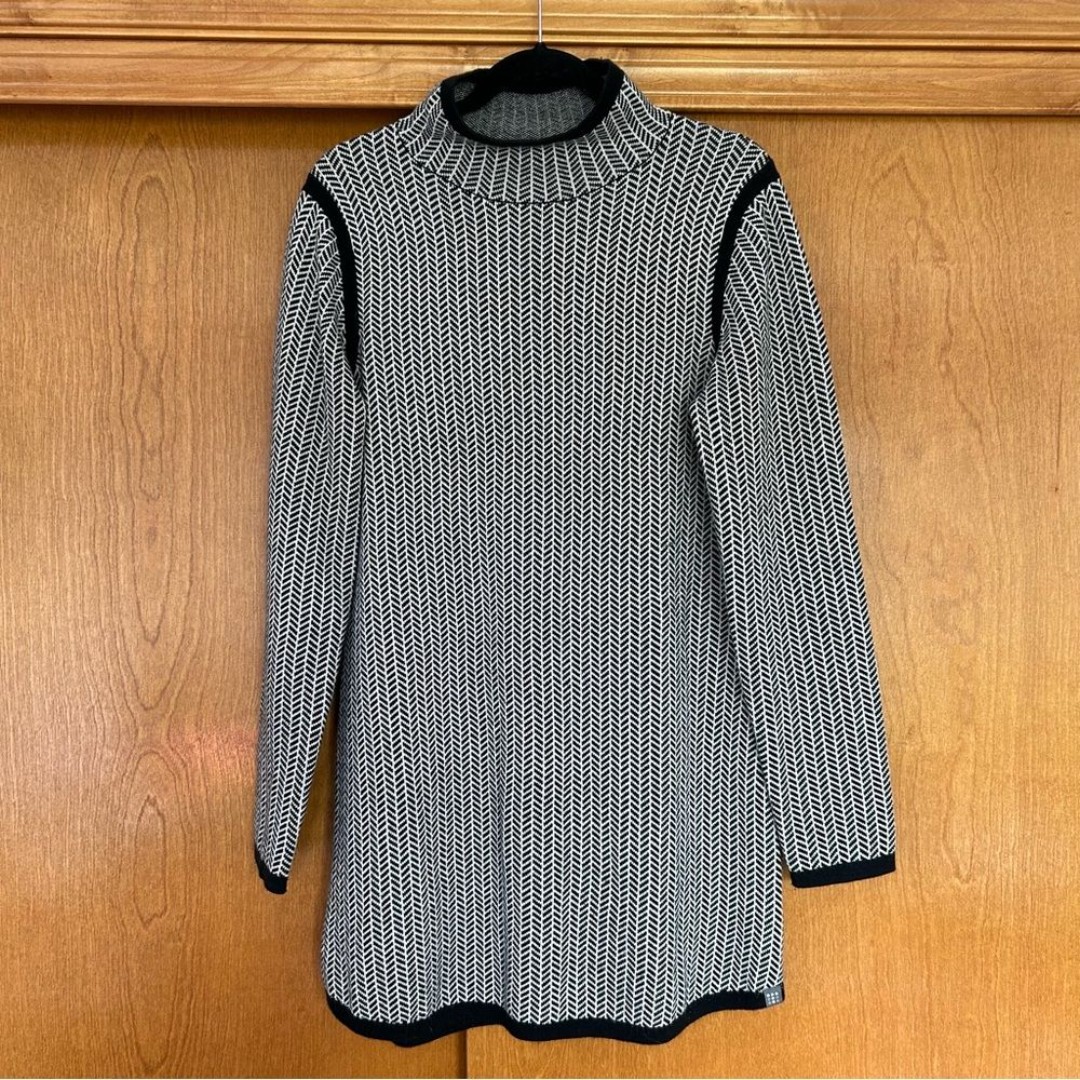 Title Nine Barra Tunic Sweater Dress Black & White Merino Wool Blend Large