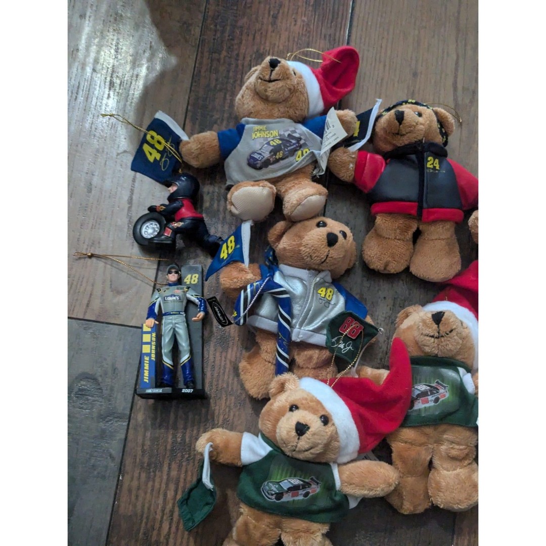 Vintage NASCAR Racing Bear Ornaments - Jimmie Johnson, Jeff Gordon, Dale Jr.