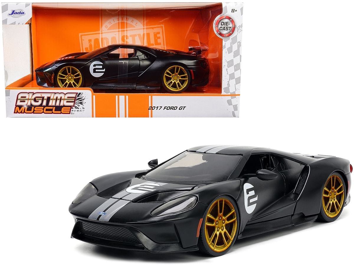 2017 Ford GT #2 Matt Black with Silver Stripes and Gold Wheels Bigtime Muscle