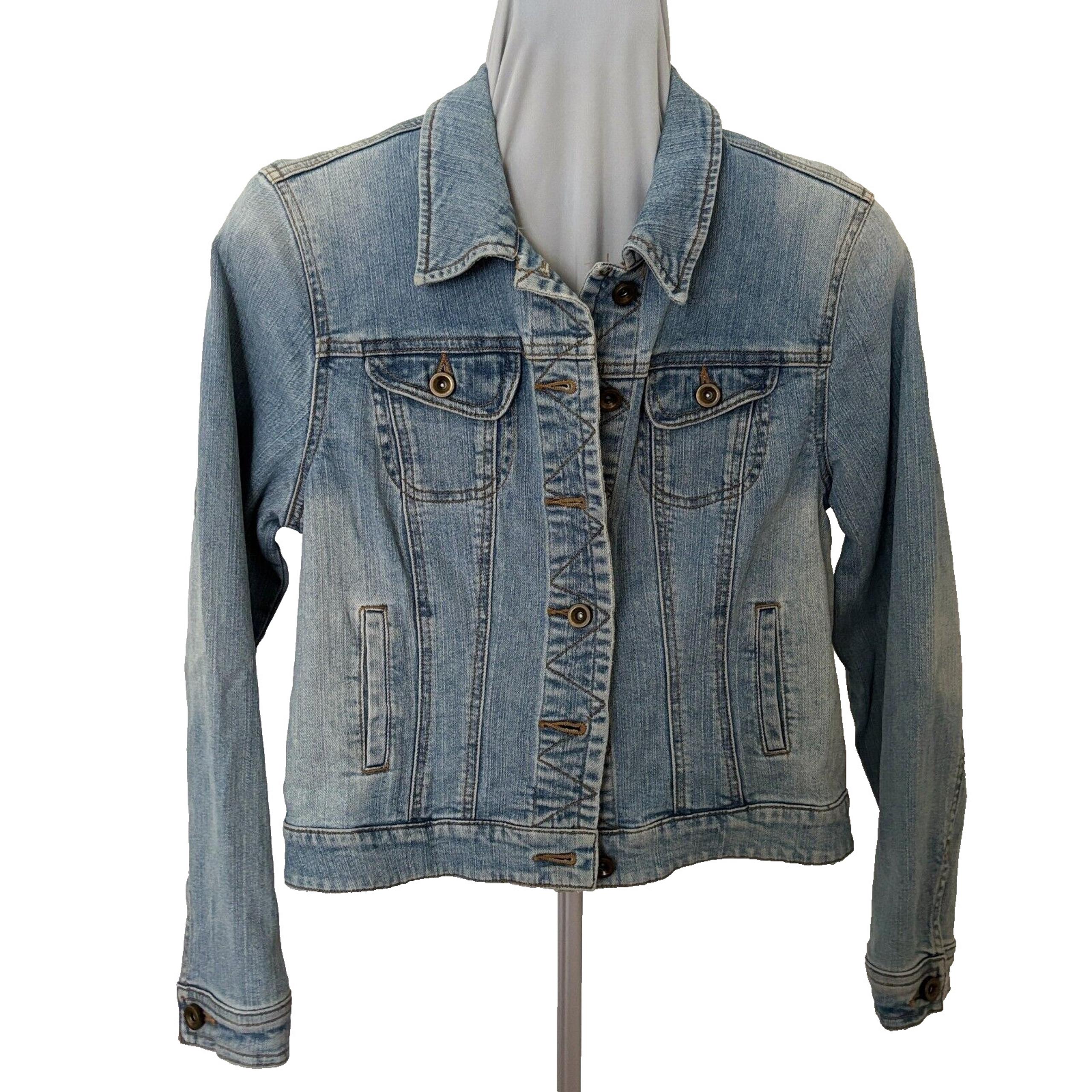 INC International Concepts Denim Jacket Orange Rhinestone Orb Studded Crown PS