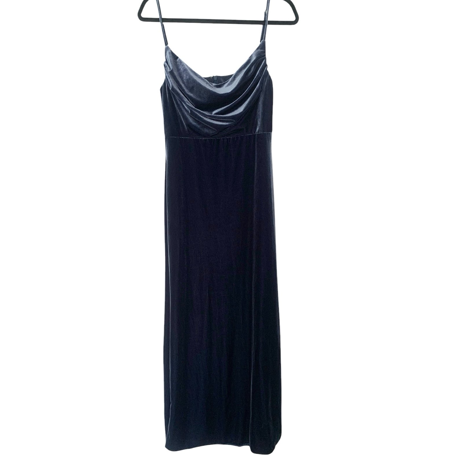 Revelry size 8 blue/grey velvet drape neckline bridesmaid prom formal maxi dress