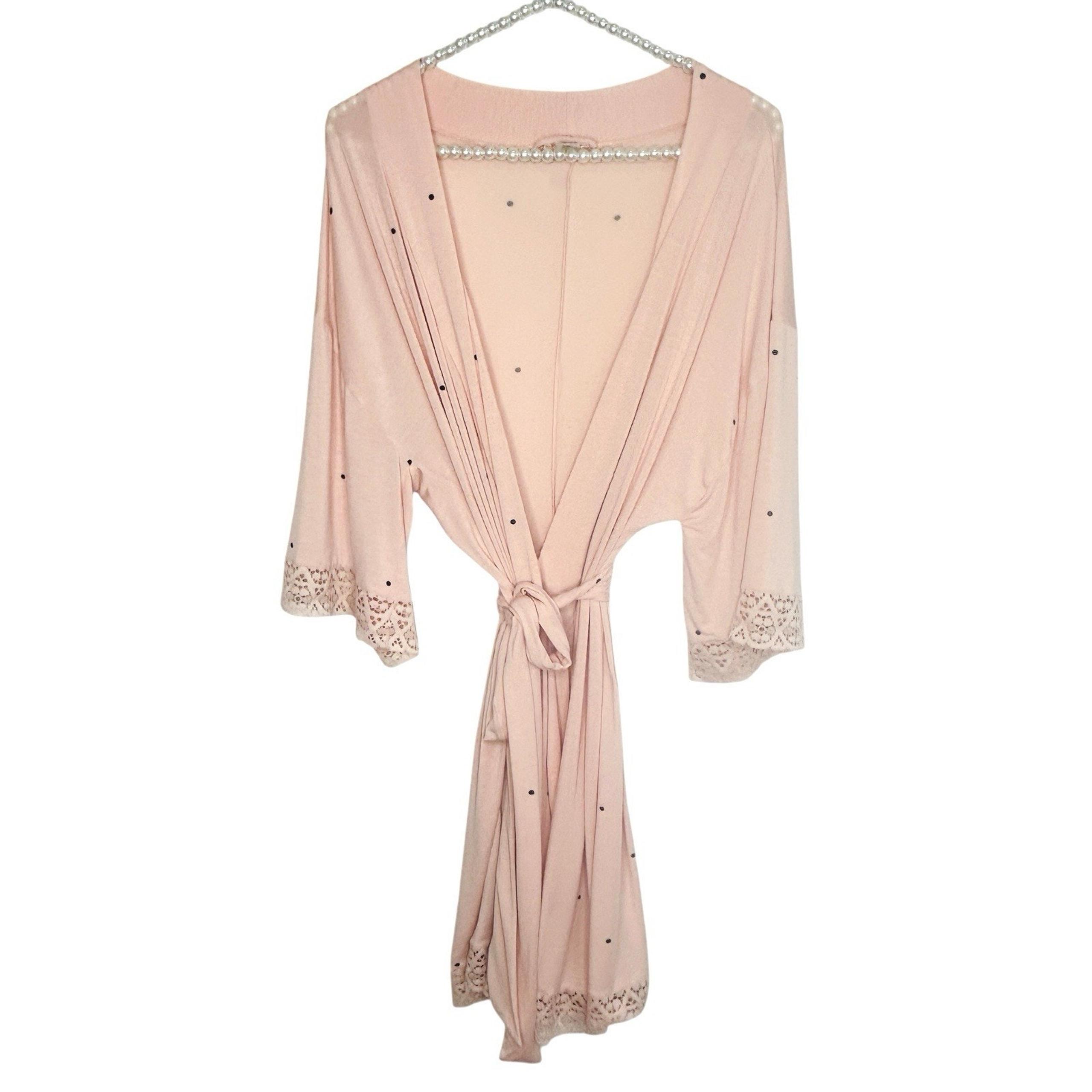 Eberjey Dots Short Robe Kimono Womens Small Lace Coquette Relax Lounge Summer