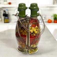 Infused Oil Vinegar Kitchen Decorative Dual Glass Bottle 9 in Tall