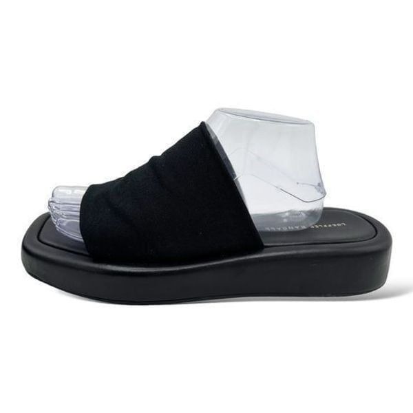 Loeffler Randall DERYN Black Platform Fabric Leather Slide Sandals Sz 10.5