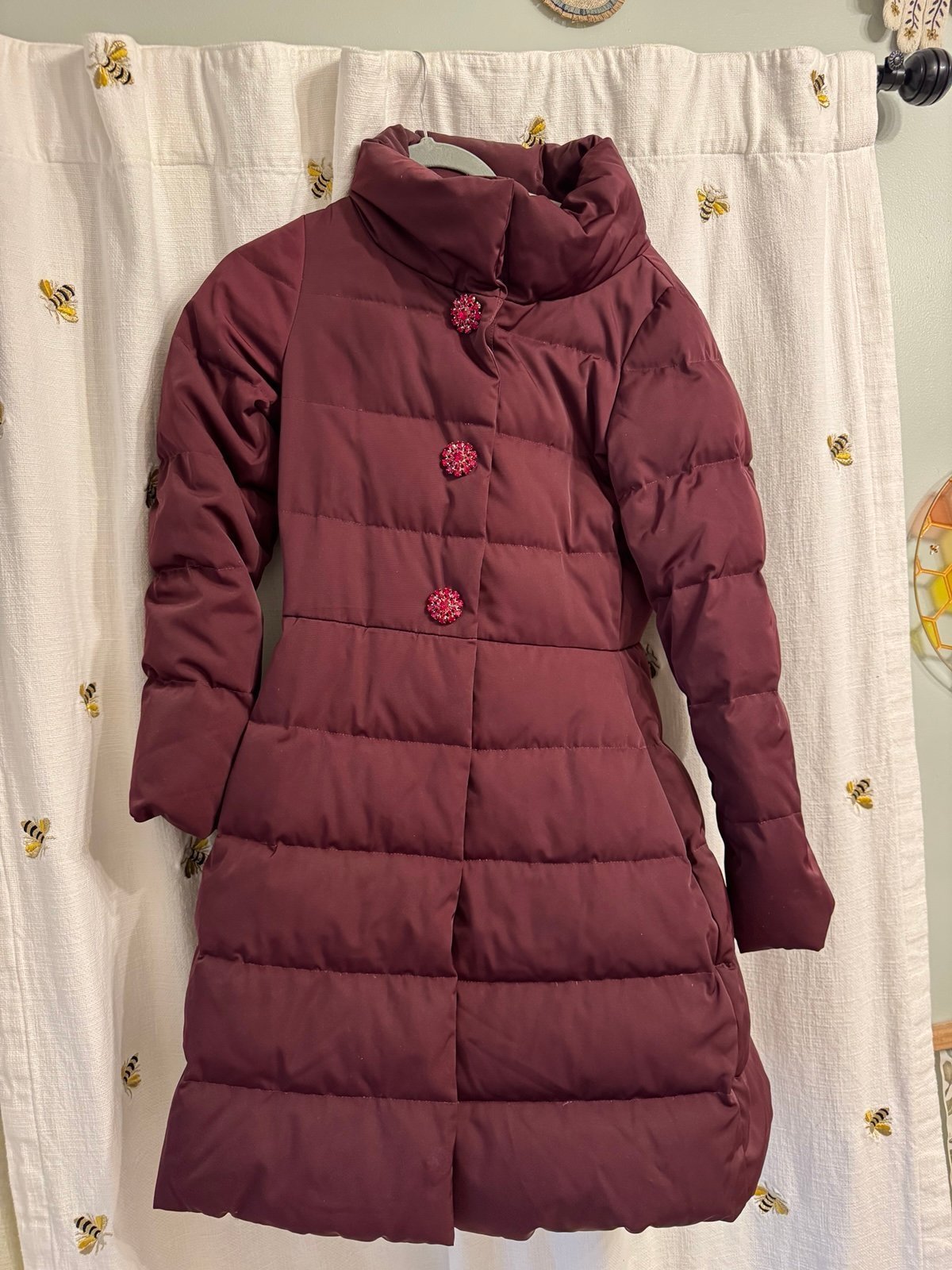 Kate Spade Jewel Puffer Coat in maroon