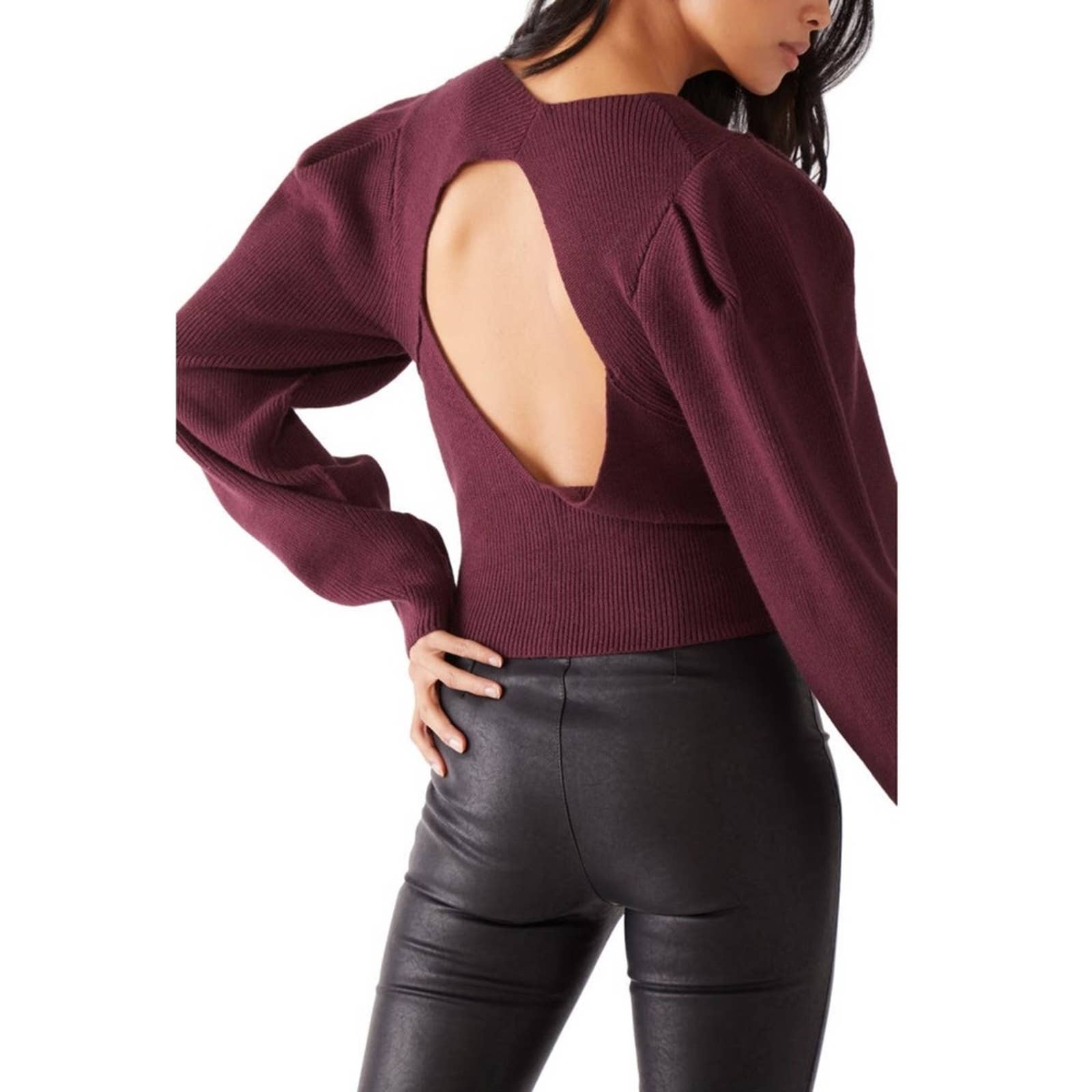 Free People Saffron Open Back Sweater Women Long Sleeve Square Neck Purple Large