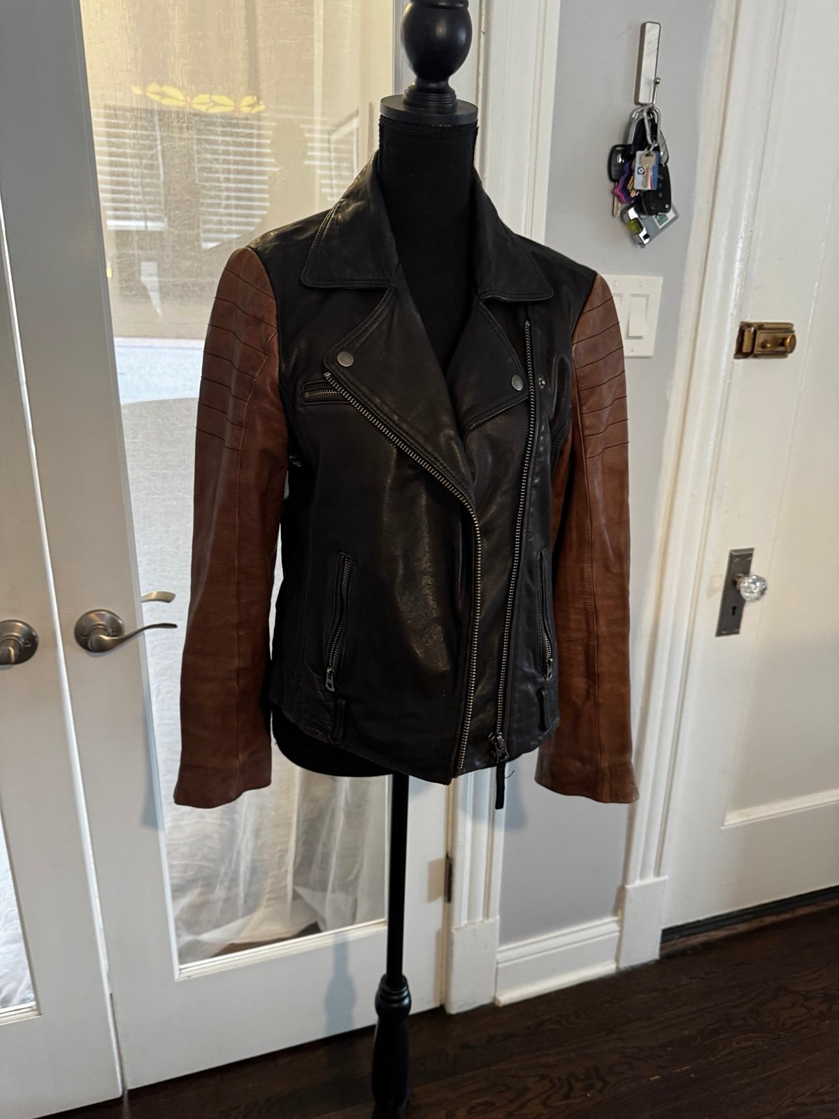 Lucky Brand lamb leather 2 tone leather jacket