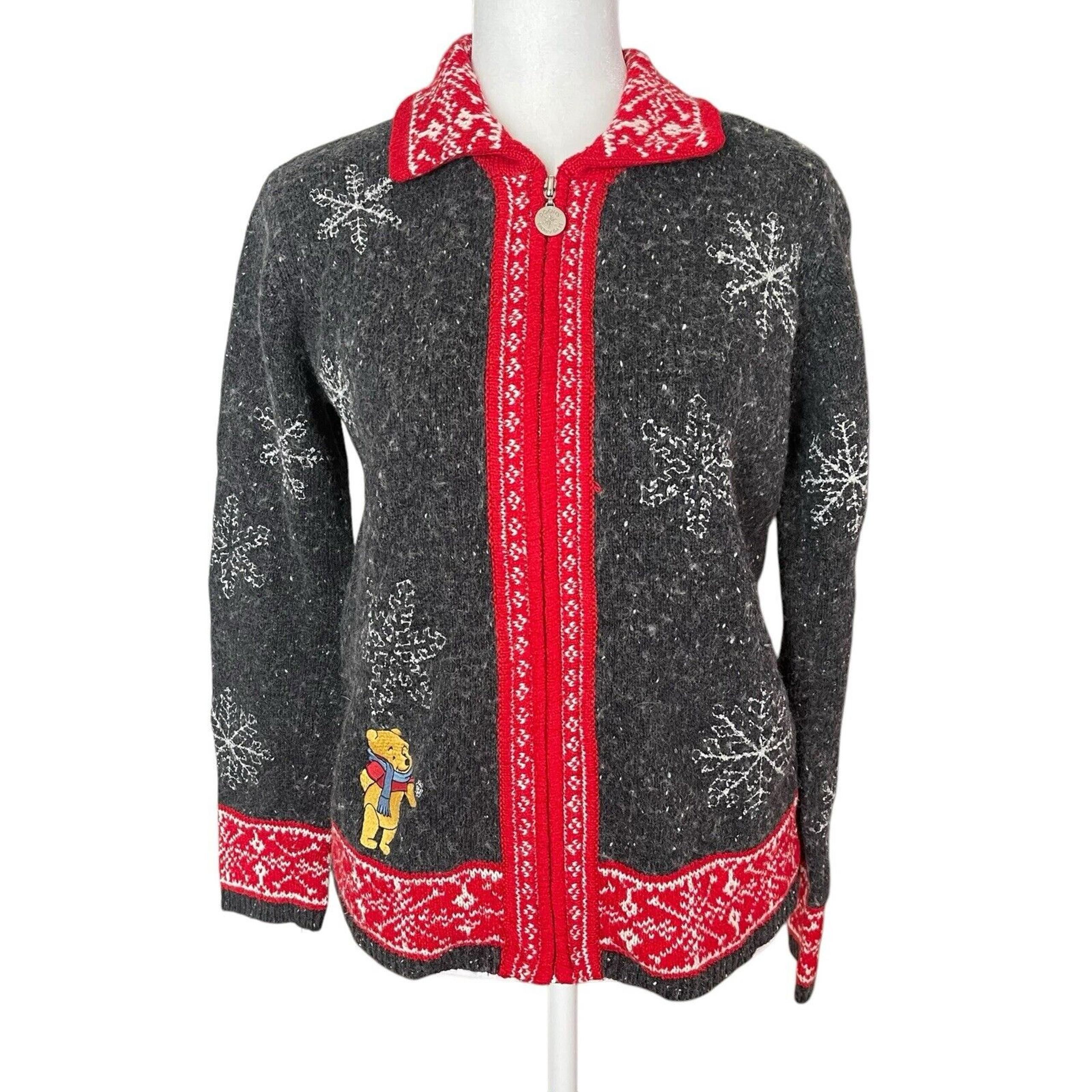 Disney Store Small Full Zip Sweater Vintage Winnie The Pooh Snowflake