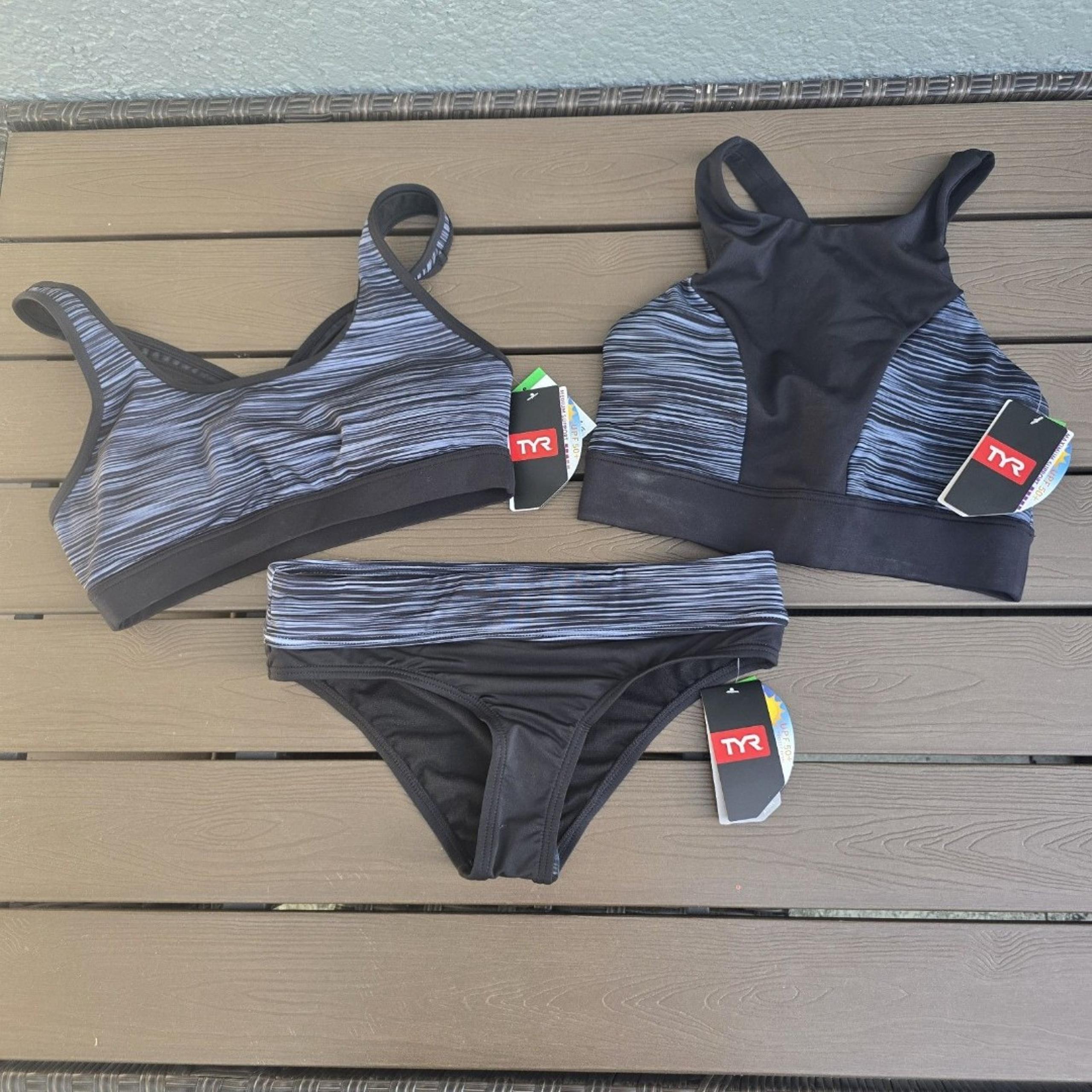 TYR Durafast Womens Black Arvada Racerback & Amira Tops W/bikini Set Size M New