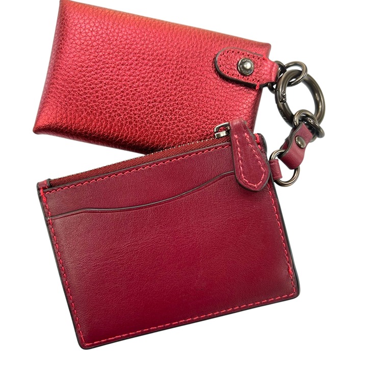 ★TOUT Y EST★ Spanish calfskin diamond card case MXAESAK02C Coach Rare NWOT Dual Card Case Red Metallic Leather Card