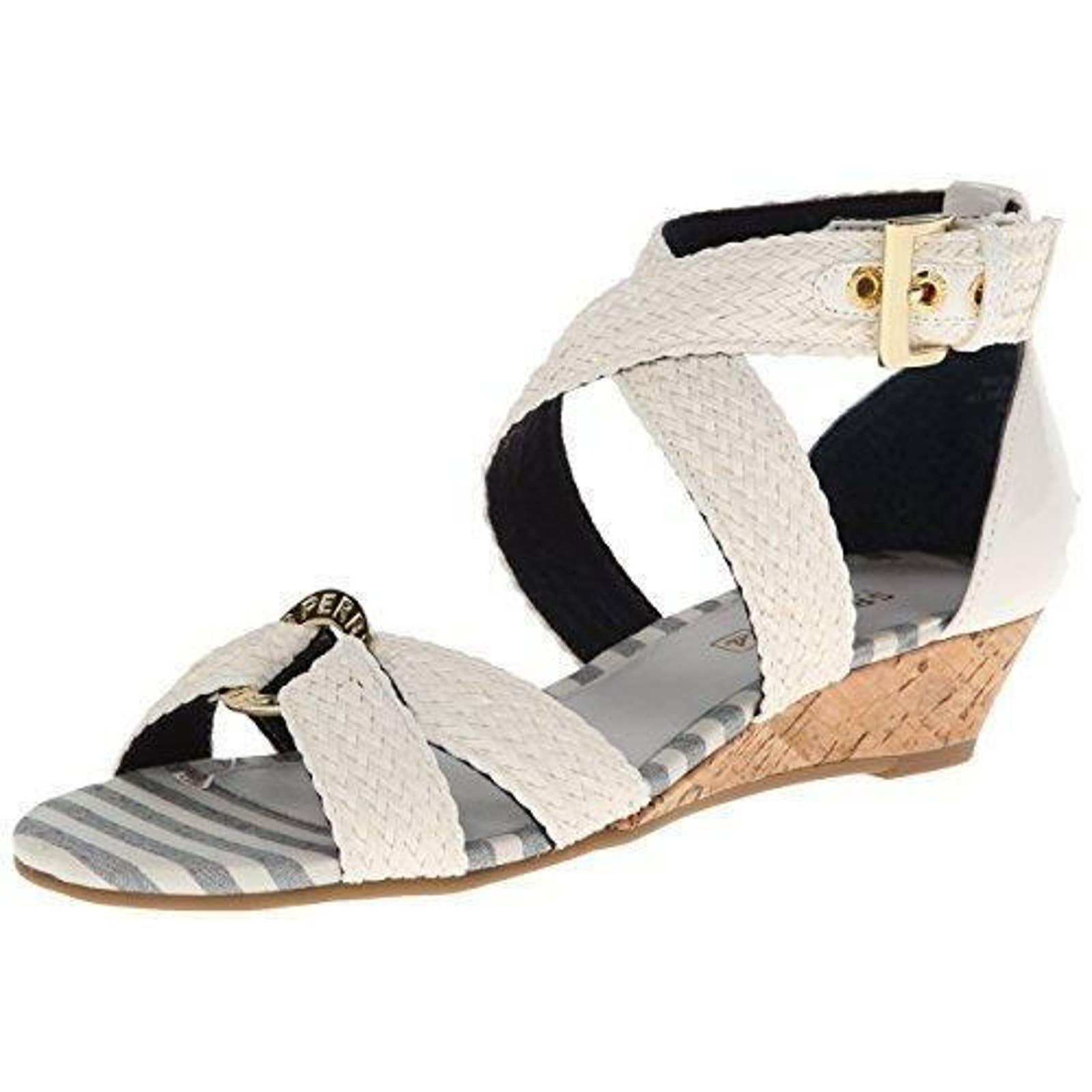 Sperry Top Sider Alvina Strappy Woven Leather Wedge Sandals Ivory Size 10