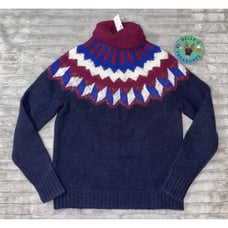 J CREW Womens XXS Fair Isle Blue Red Turtleneck WOOL ALPACA Sweater - 328 NWT