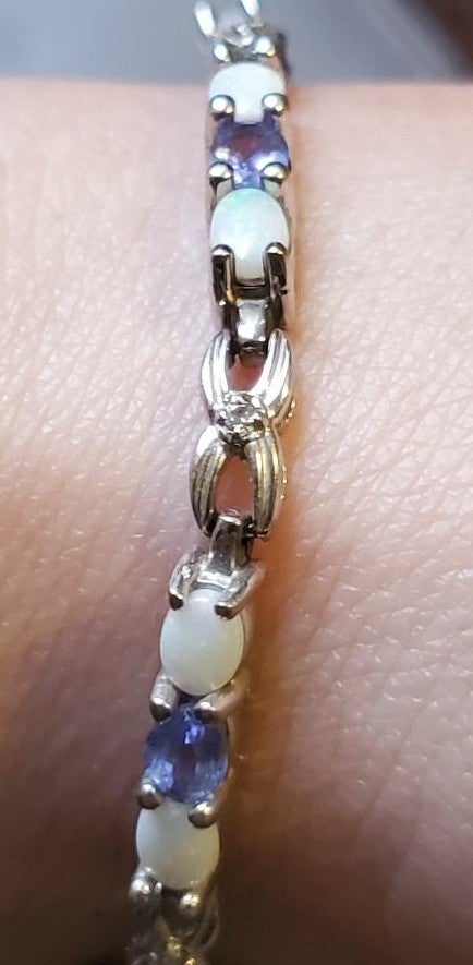 10k opal, tanzanite, diamond bracelet