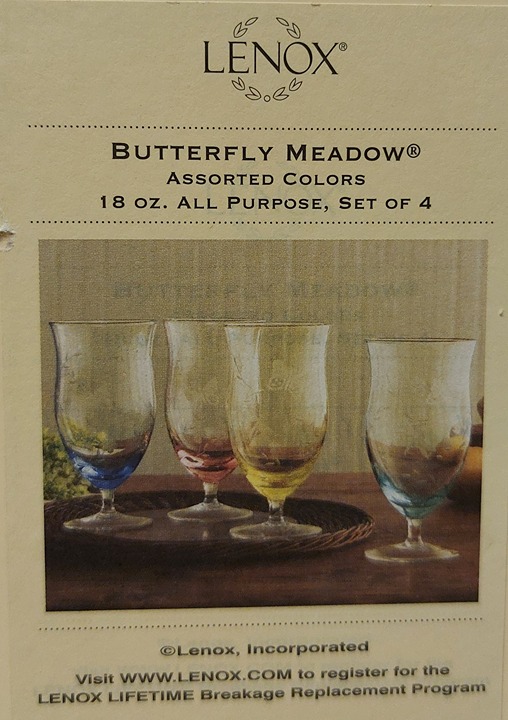 Lenox Butterfly Meadow Ice Tea Glasses Colored Etched Lenox Glassware - 4 Colors