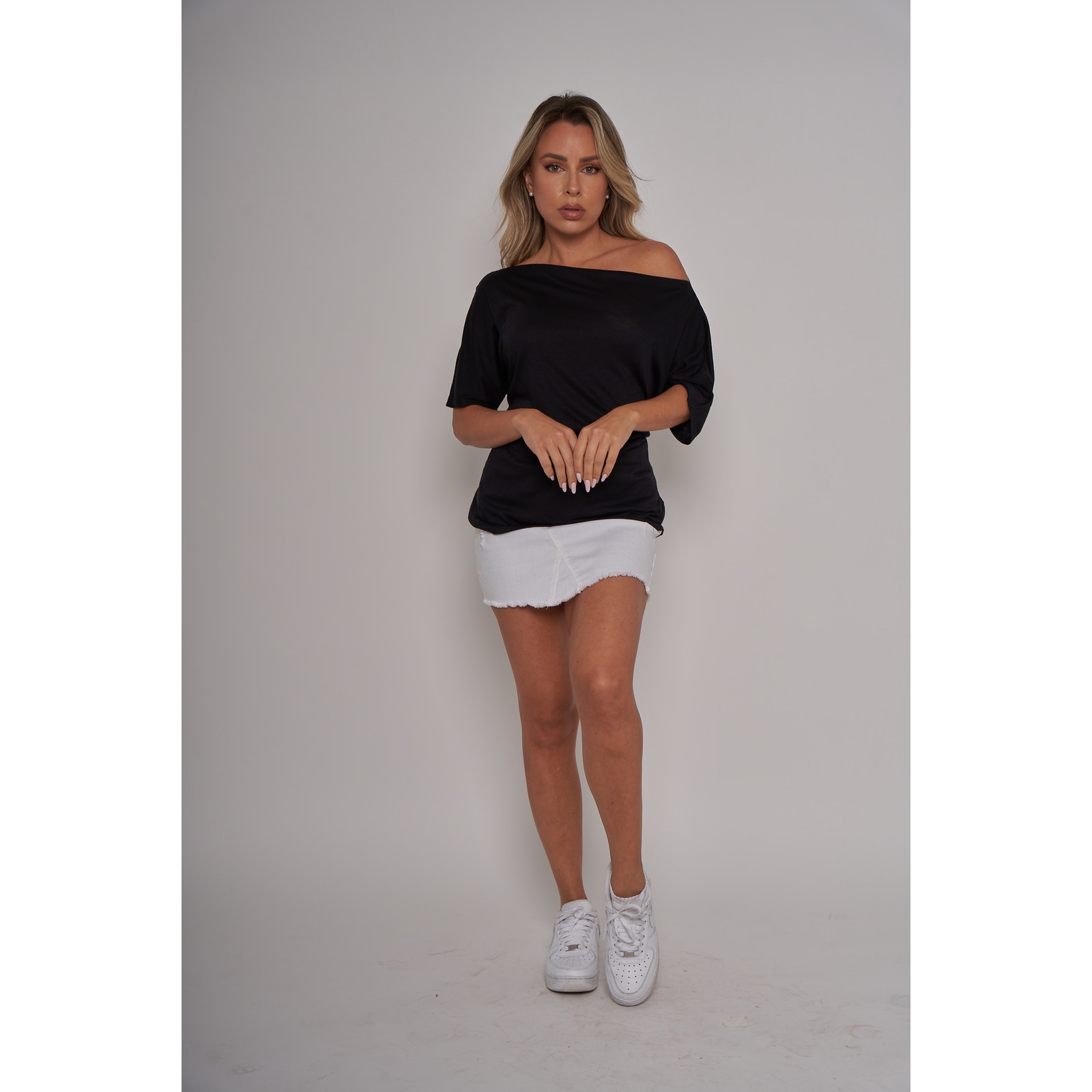NWT Black Off Shoulder Draped Top - Small