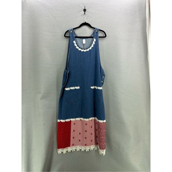Vintage Haiks Maxi Denim Overall Dress Patchwork Cottagecore Size Large