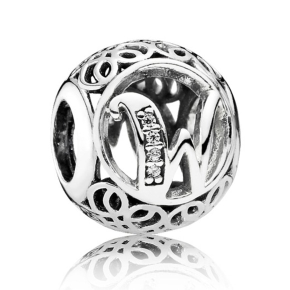 Pandora Sterling Silver Vintage Letter W Charm with Clear Zirconia - 791867CZ