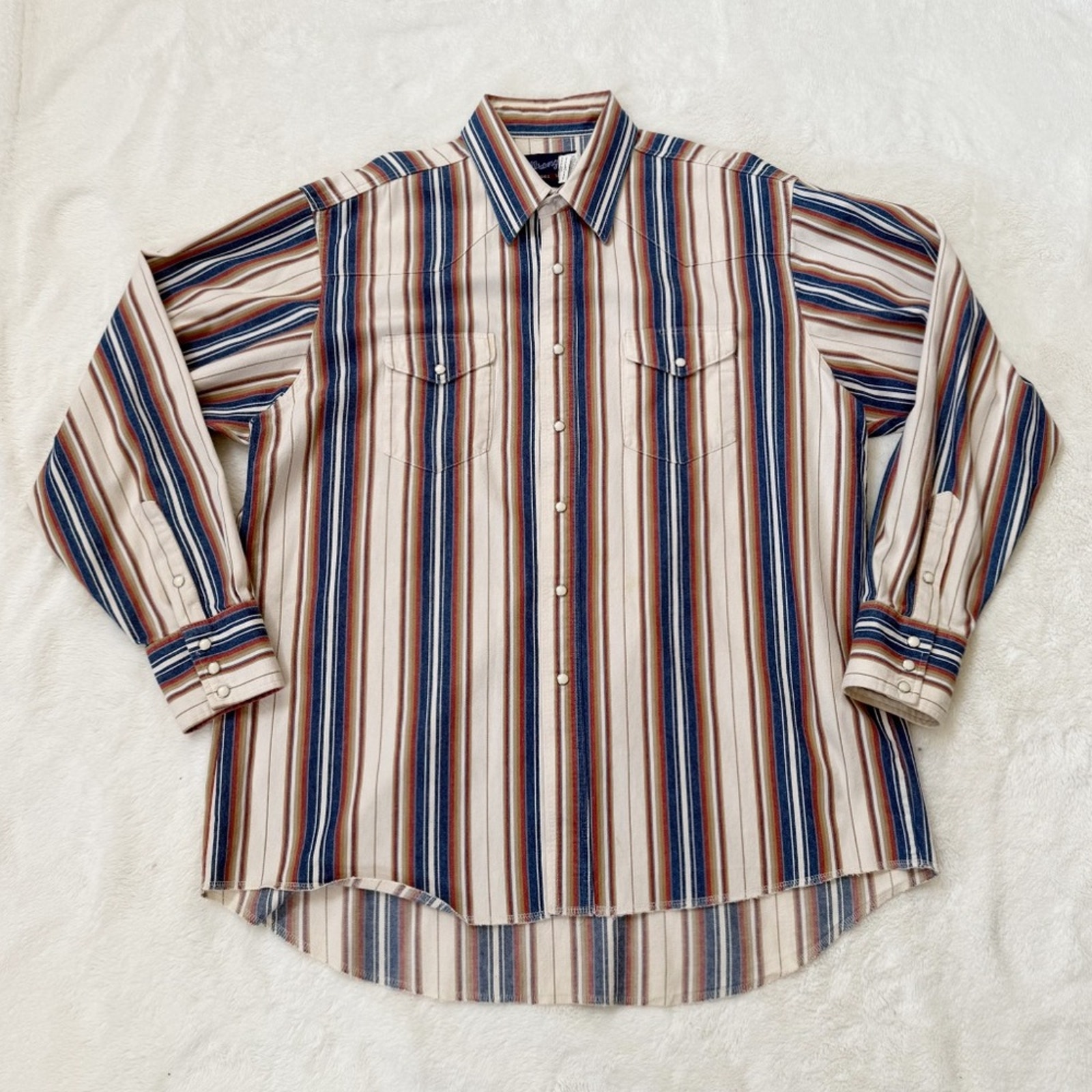 Wrangler Vintage Brushpopper Shirt Colorful Striped Pearl Snap Button Western XL