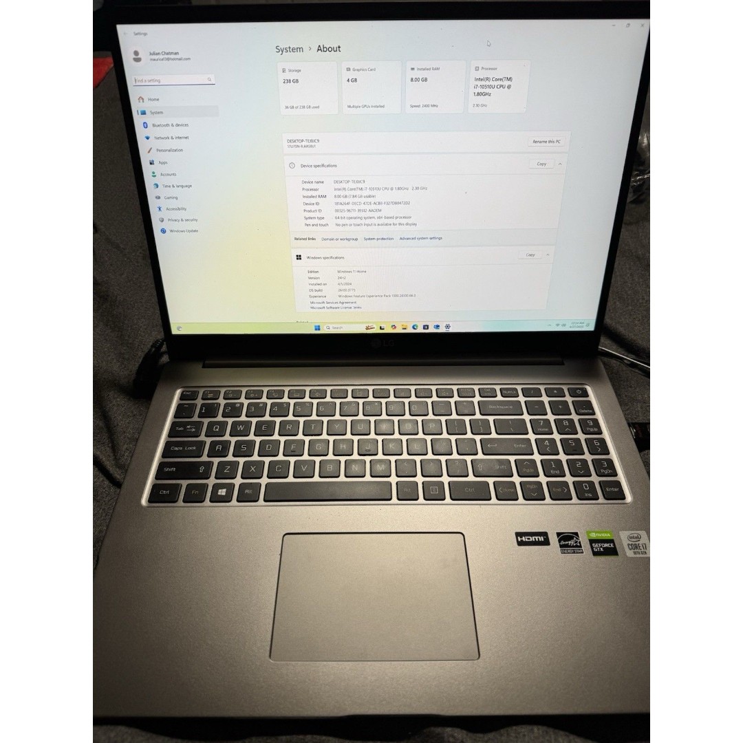LG 17u70n 8GB 256GB SSD i7-10510U 2.3ghz Nvidia 1650 Win 11 No Battery/charger
