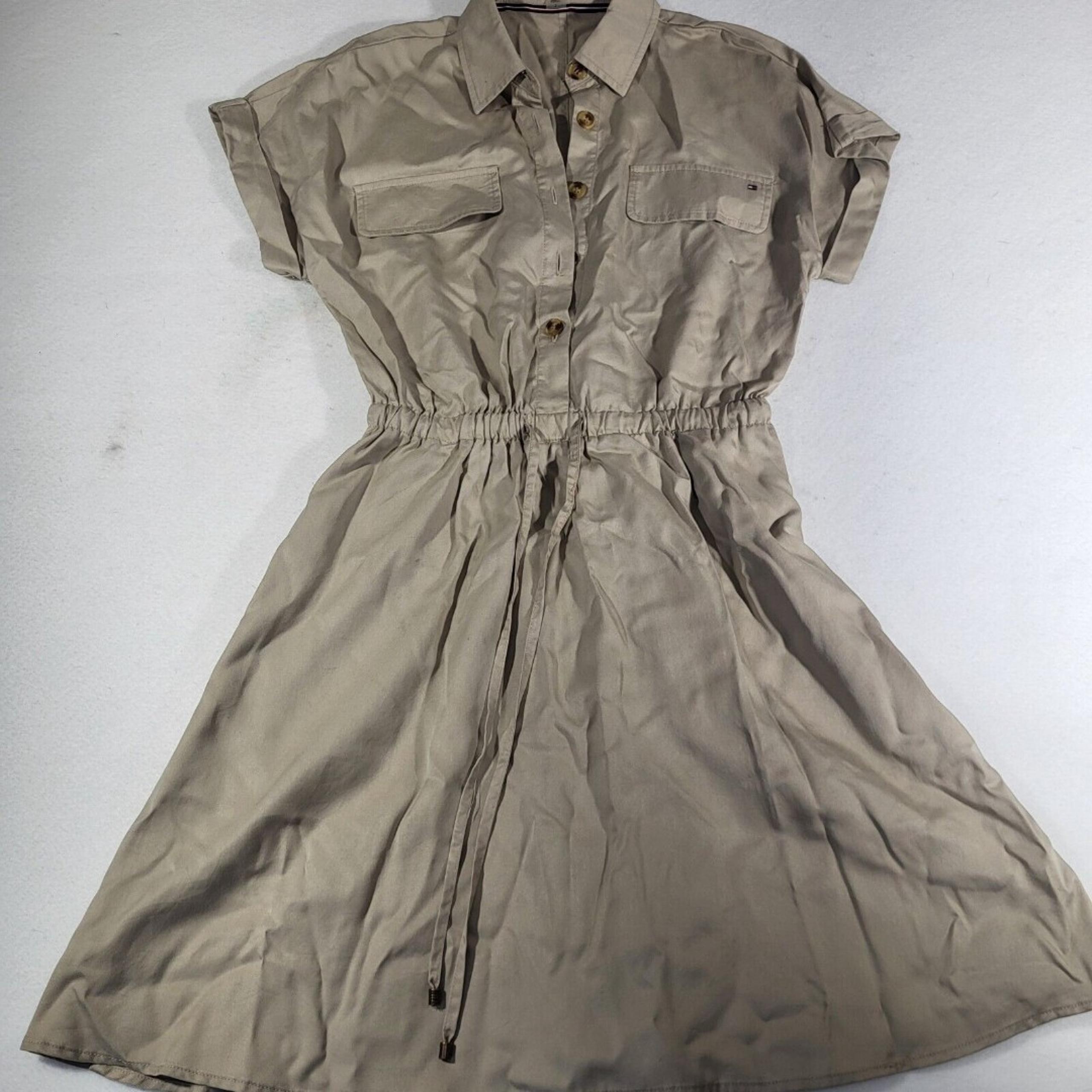 Tommy Hilfiger Vintage Short Khaki Safari Shirt Dress Short Sleeve Women Size 2